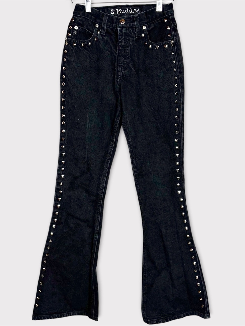 Vintage Y2k Mudd Yo! Black Studded Flare Jeans 0 Grunge Punk Scene Black